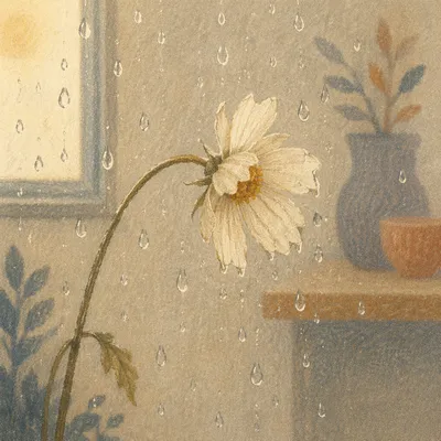 Wilted Cream Flower Reviving With Water Drops