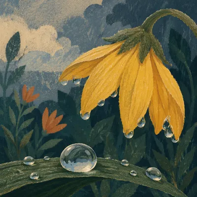 Reviving Yellow Flower After Gentle Rain