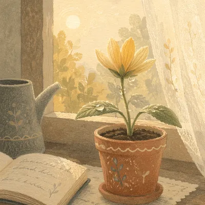 Wilted Flower Reviving in Morning Light