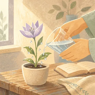 Wilted Lavender Flower Revived by Morning Water