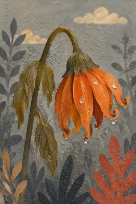 Wilted Orange Flower Revived by Dew