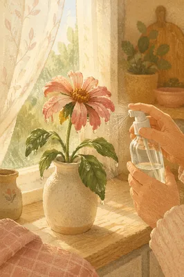 Wilted Pink Flower Renewed by Morning Water
