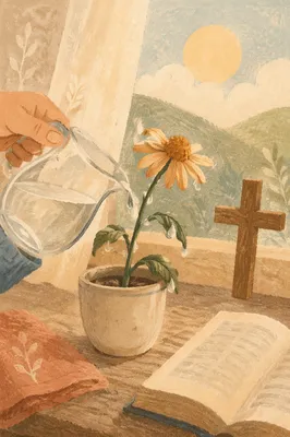 Reviving Wildflower on Morning Windowsill