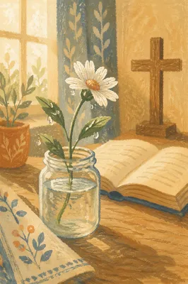 Reviving White Wildflower on Wooden Table