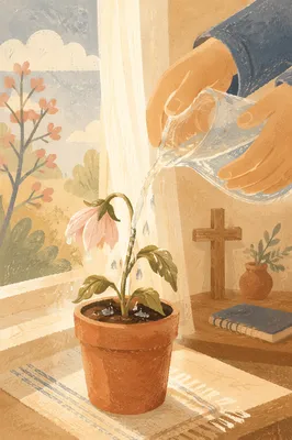 Reviving Wilted Flower in Morning Prayer Light