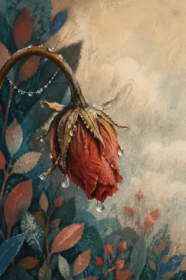 Wilted Red Flower Reviving After Rain