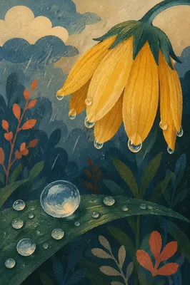 Wilted Yellow Flower Renewed by Rain