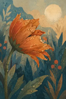 Wilted Orange Flower Revived by Morning Water
