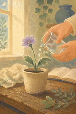 Wilted Lavender Flower Revived by Morning Water