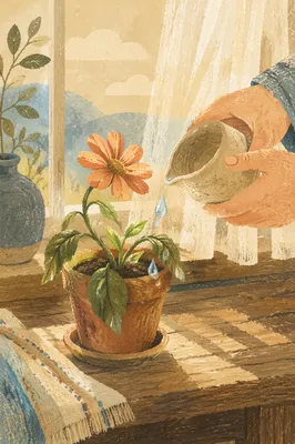Wilted Flower Revived by Morning Water