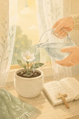 Wilted White Flower Revived by Morning Prayer