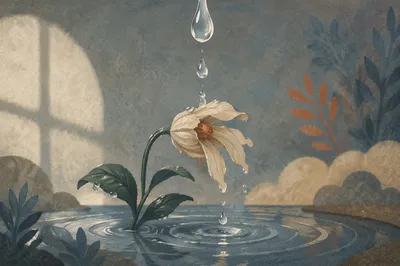 Wilted Cream Flower Revived by Water
