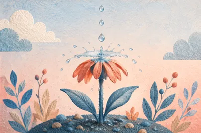 Wilted Flower Revived by Gentle Water Drops