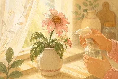 Wilted Pink Flower Renewed by Morning Water
