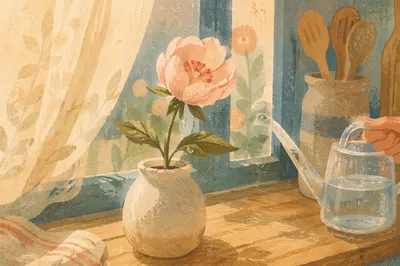 Reviving Wilted Pink Flower by Window