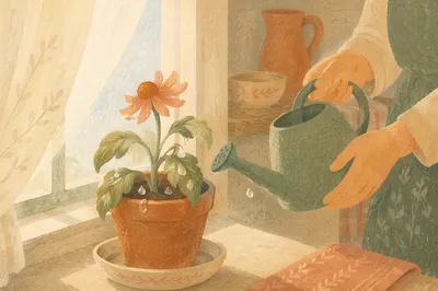 Wilted Flower Reviving on Sunny Windowsill