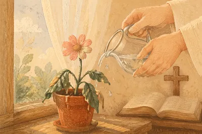 Wilted Flower Revived by Morning Water