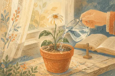 Reviving White Flower in Morning Prayer Light