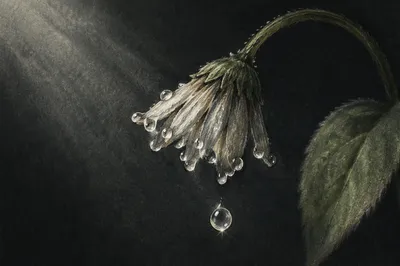 Wilted Flower Revived by Sparkling Water Drops