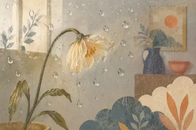 Wilted Flower Reviving in Gentle Window Light