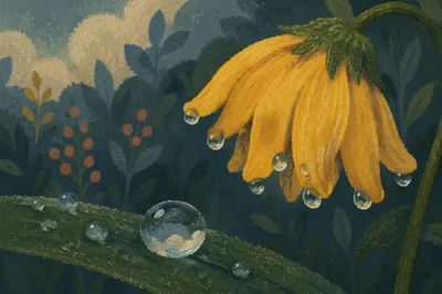 Reviving Yellow Flower After Gentle Rain