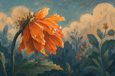 Wilted Orange Flower Reviving After Watering