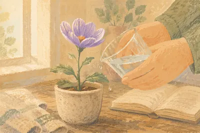 Wilted Lavender Flower Renewed by Morning Water