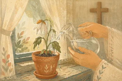 Wilted Flower Renewed by Morning Water