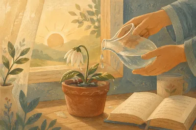 Reviving White Flower After Morning Prayer