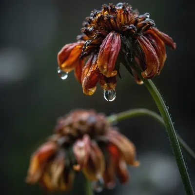 Wilted Flower Reviving With Water Drops