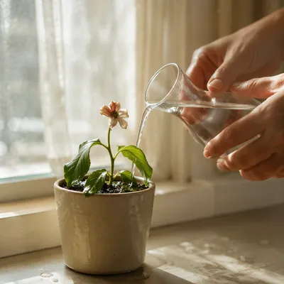 Wilted Flower Revived by Morning Water