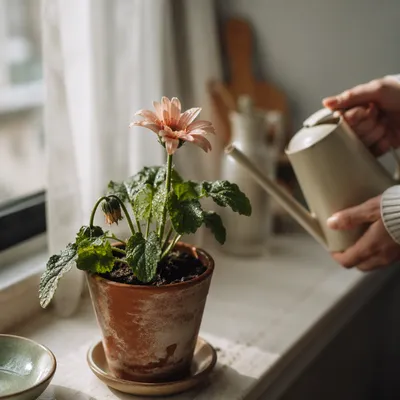 Wilted Flower Reviving on Sunny Windowsill