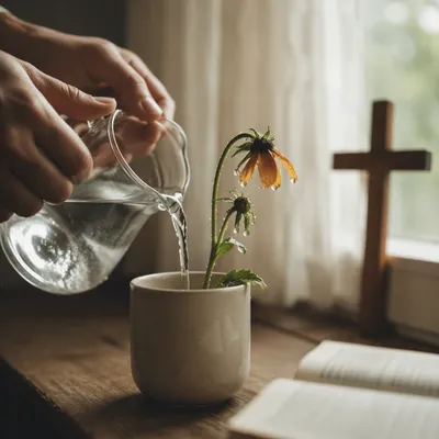 Wilted Wildflower Revived by Morning Water