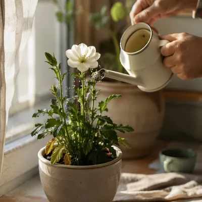 Reviving White Flower in Morning Light
