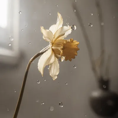 Wilted Flower Reviving in Gentle Window Light