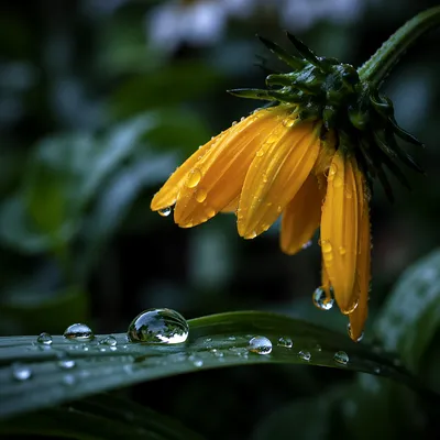 Wilted Yellow Flower Reviving After Rain
