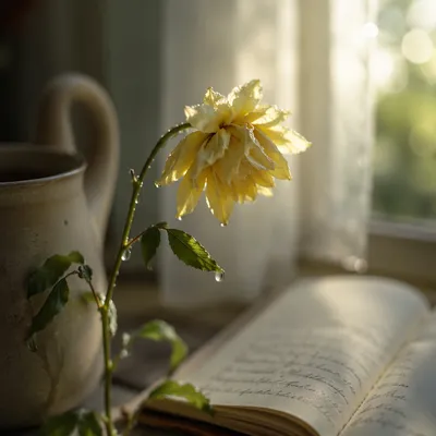 Wilted Flower Revived by Morning Water Drops