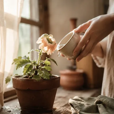 Wilted Flower Reviving in Morning Light