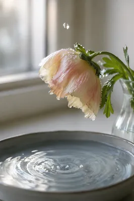 Wilted Flower Reviving in Morning Water Drops