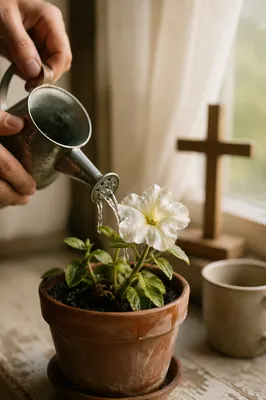 Wilted White Flower Revived by Morning Water