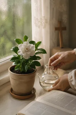 Reviving Gardenia on Morning Windowsill