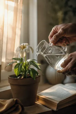 Wilted White Flower Revived by Morning Water