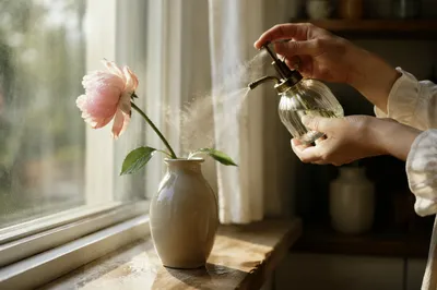 Wilted Pink Flower Renewed by Gentle Misting