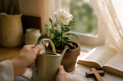 Wilted Garden Flower Renewed by Morning Water