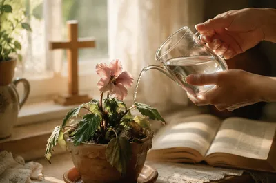 Wilted Flower Revived by Morning Water