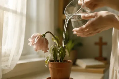 Reviving Wilted Flower in Morning Prayer Light