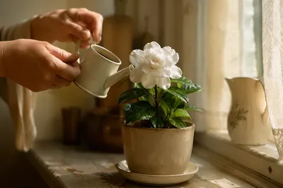 Wilted White Flower Revived by Gentle Watering