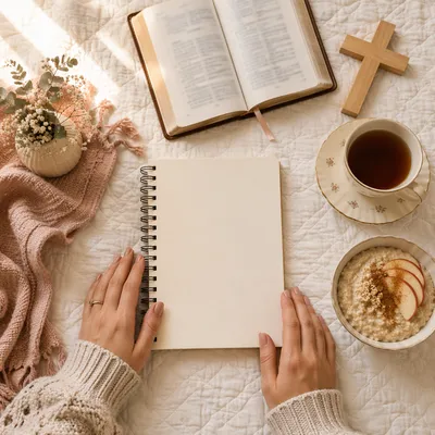Cozy Morning Devotional Flat Lay Scene
