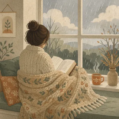 Cozy Morning Bible Devotion by Rainy Window