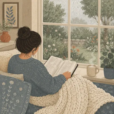 Cozy Morning Bible Devotion by Rainy Window